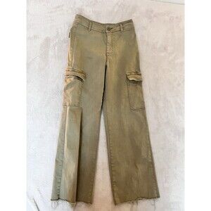 Oat New York Womens Size 2/26 High Rise Wide Leg  Cargo Pant Raw Hem Green